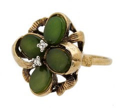 Uncas Mfg. Co. 14KT HGE Gold Electroplated Chrysoprase Clear CZ Stones Ring