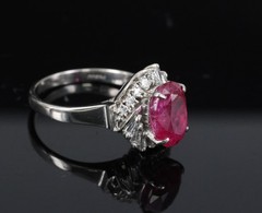 Rare 2.98ct GIA Burma NO HEAT Natural Ruby & 0.34ct Diamond Platinum Ring Size 6
