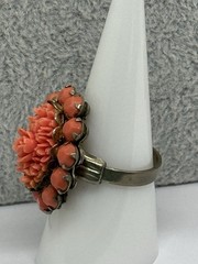 Vintage Orange Carved Resin Flower Ring Size 8 With Surrounding Stones