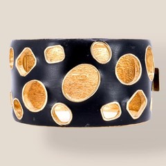 CINER, Signed Vintage, 18k Gold Plated, Jet Enamel Geometric Bracelet