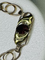 VTG. 1940-50s Sterling Silver 12K Gold Filled Purple Glass Flower Bracelet 6 3/4