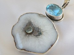 Huge Sterling Silver 925 Natural Heated Blue Topaz Modernist Pendant