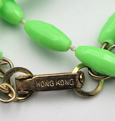 Vintage Lime Green 3 Strand Plastic Bead Necklace Hong Kong Long 50″