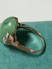 Beautiful Vintage 14K Yellow Gold & Platinum Jade Diamond Ring sz 5.25 Read!