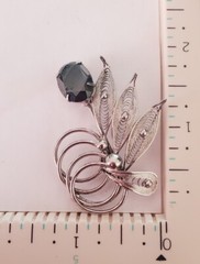 Vintage Sorrento Brooch Earring Set Sterling Silver Filigree & Faceted Hematite
