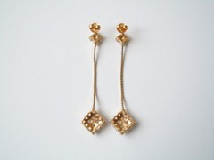 Earrings Studs Jewelry Stones Clear Long Square Gold Tone 4.7 g/Length 6.2 cm