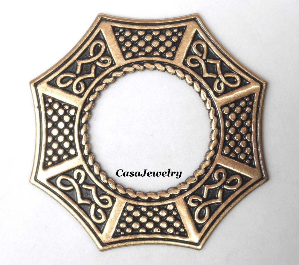 #2096 ANTIQUED GOLD CELTIC STYLE OCTAGON W/OPEN CENTER – 1 Pc