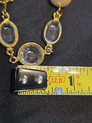 Vintage Clear Faceted Bezel Gold Tone Faux Pearl Classic Elegant Necklace 31″