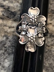 Beau Sterling Silver Dogwood Flower Ring Nouveau Vintage Floral Adjustable 6