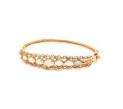 Vintage 14K Yellow Gold Opal and Diamond Bangle Bracelet