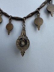 Antique 1930s Brass And Red Glass Festoon Style Necklace