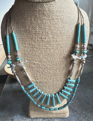 Vintage Double Strand Faux Turquoise Native American Style Fetish Necklace
