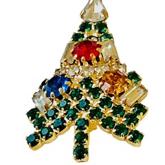 EISENBERG ICE Vintage Christmas Tree Brooch Small Multi-Color Rhinestones Signed