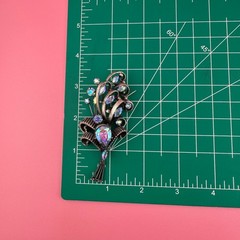 Vintage Rhinestone Brooch Aqua Blue Aurora Borealis Floral Bouquet Pot Metal?