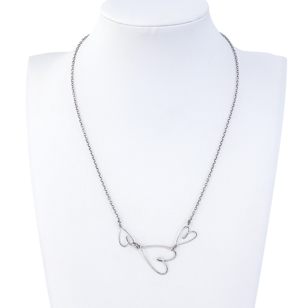 Vintage Sterling Silver 925 Triple Heart Necklace 16.5″