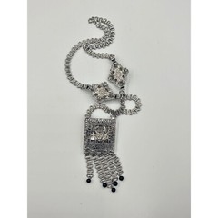 Signed EDLEE Vintage Necklace Silver Tone Dragons Ornate Bookchain Beads Dangles