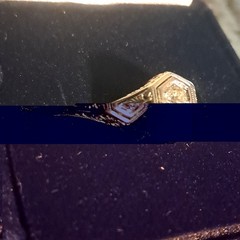Vintage Style Filigree Hexagon Ring, white gold, Round White/Colorless Stone