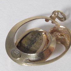 Gold Filled Filigree Tigers Eye Pendant Charm for Necklace 12/20 GF Signed JJJ