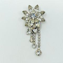 VTG Brooch Rhinestone Flower Prong Set Pendant Stunning Unsigned Beauty 3.5″