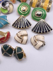 Vtg To Mod Clip On Earring Lot Enamel 15 Pair Colorful