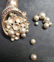 Gold toned Metal Imitation Pearl Rhinestone Cornucopia Brooch Pin NEEDS REPAIR