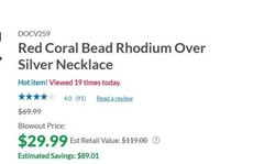 Red Coral Bead PEARL Rhodium Over Silver Necklace 18″ NEW