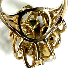 Vintage Cocktail Ring Multi Stone Cabochon Statement Gold Tone Sz 6.25