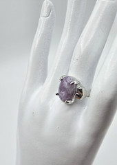 Women’s Silver Tone Oval Amethyst Natural Stone Purple Women’s Ring Size 6