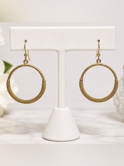 Vintage Gold Tone Textured Hoop Earrings | Boho Wire Wrapped Circle Dangle Earri