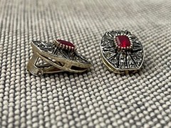 Vtg European 835 Silver Pair of Clip on Earrings w/ Red & Clear Stones Crystals