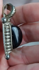 Vtg Premier Design Silver Tone Black Onyx Style Cabochon Pendant Costume