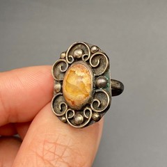 Vintage Mexico Fire Opal Sterling Silver Size 8