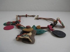 Vintage Artisan Necklace Siesta Polymer Clay Convertible pin pendant OOAK
