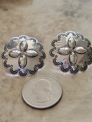 NWOT NAVAJO STERLING STAMPWORK CONCHO PIERCED EARRINGS 29MM PUSH ON BACKS