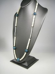Long Vintage Mother of Pearl Shell Bead Necklace Single Strand Alternating 30 in