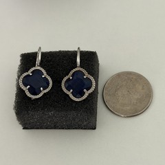 Dyadema Designer 925 Sterling Silver Blue Stone Clover Leverback Dangle Earrings