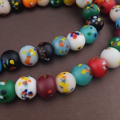 Vintage Venetian African Style Multicolor Dotted Trade Glass Beads Necklace 22in
