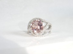 Large Sterling Silver 925 Peach Irradiated Morganite Statement Ring Size 7
