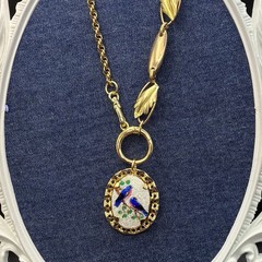 Vintage 12k Gold Filled Pocket Watch Chain FOB, Dog Clip, Guilloche Bluebird