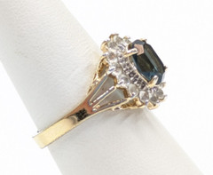 VTG ESPO 14k GE Blue Topaz Glass Prong Set Halo Ring Gold Tone Size 7