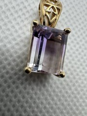 Vintage Emerald Cut Ametrine Purple & Clear Pendant with 10k Yellow Gold 2.46g