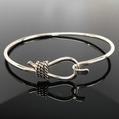 Sterling Silver Lariat Rope Bangle Charm Bracelet Western Rodeo Cowgirl Jewelry