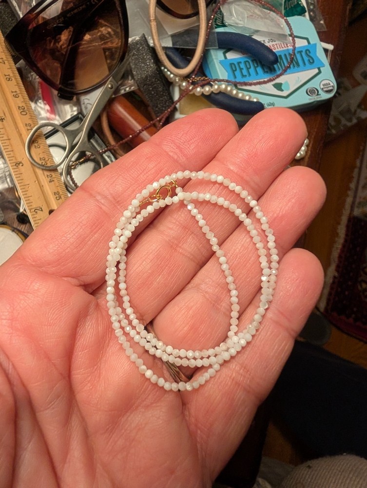 16″ 2 mm Opal bead necklace with 14 k gold clasp
