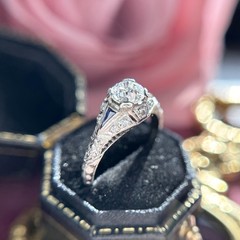 Art Deco Old European Cut Diamond Sapphire Engagement Ring