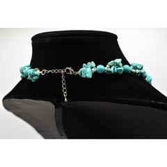 Vintage Cabochon Pendant Necklace Beaded Faux Turquoise Stone Statement Bin1D