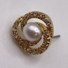 Earrings Vintage Rhinestone Faux Pearl Knot Gold Tone Metal Stud Jewelry