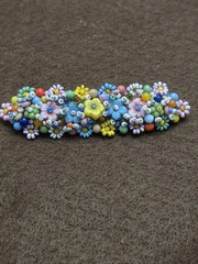 Vintage Seed Bead Flower Brooch C Clasp Fabric Back Pin Artisan MCM