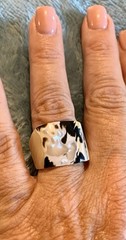 Vintage Stunning Carved Mother Of Pearl (Zebra Colors) Ring -Size 5.25