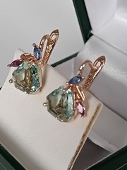 Vintage 1990-s 14 Ct Rolled Gold Light Green Peridot Earrings Hallmarked 585 RG