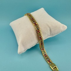 Vintage Rhinestone Bracelet Gold Tone Cup Chain Pastel Color Prong Set Stones 7″